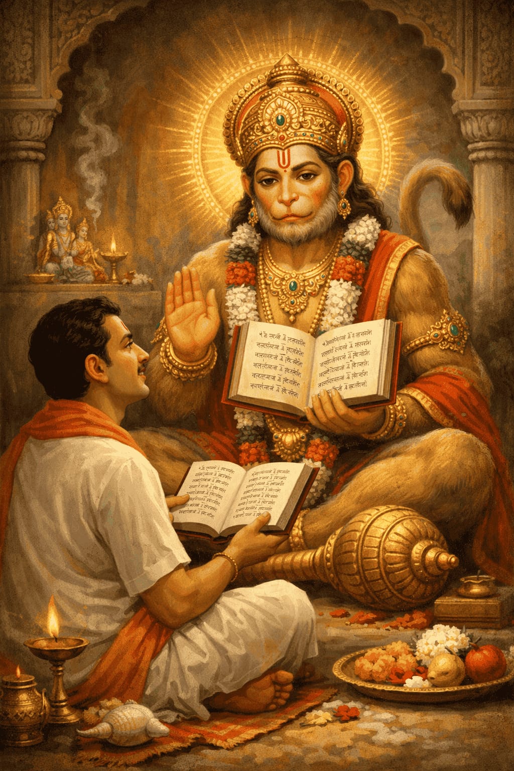 हनुमान चालीसा पढ़ते हुए भक्त भगवान हनुमान जी